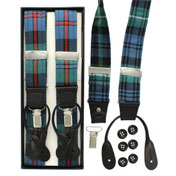 Braces, Tartan Suspenders. Dual Clip & Button