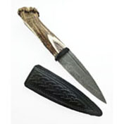 Sgian Dubh, Damascus Steel Blade, Horn Handle (Full Crown)