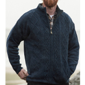 Gents Aran Lined Zippered Cardigan, 100% Shetland Wool