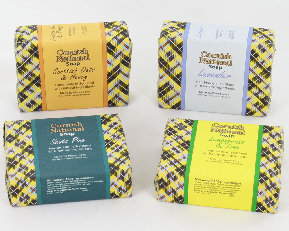 Soaps wrapped in Cornish National Tartan