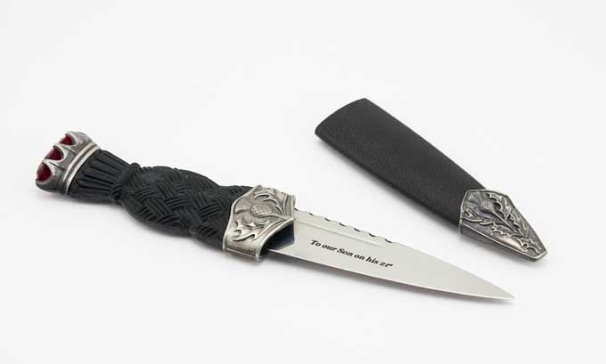 Personalised Stone Top Sgian Dubh, ENGRAVED Blade