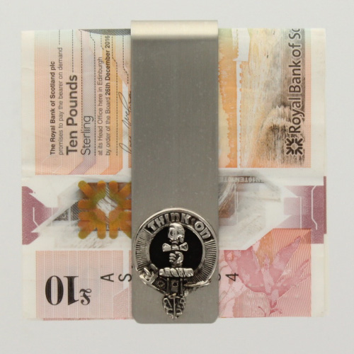 MacLellan Clan Crest Money Clip - with some real Scottish notes for illustrative purposes only