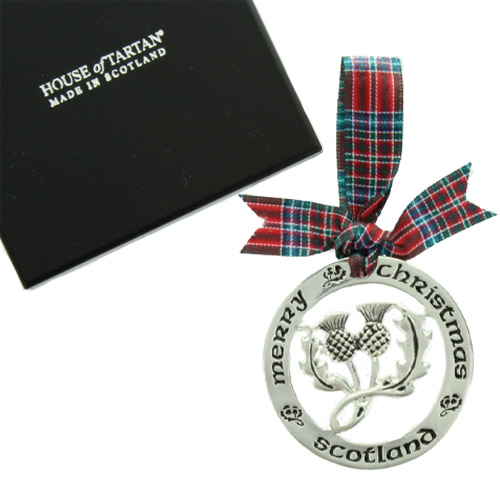 Scottish Christmas Ornament with MacBean, McBain Tartan ribbon
