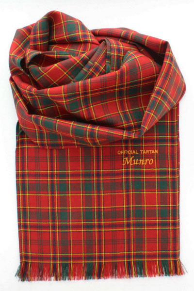 Extra Long Scarf with OFFICIAL TARTAN embroidery - Munro Modern Tartan